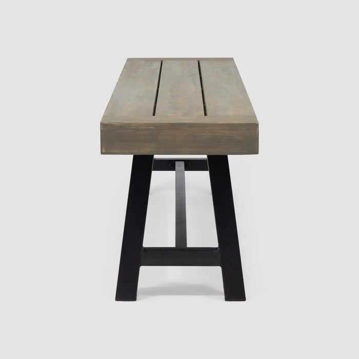 Outdoor Acacia Wood 3 Piece Picnic Dining Set, Modern Industrial Design, Gray and Rustic Metal Default -DTYStore