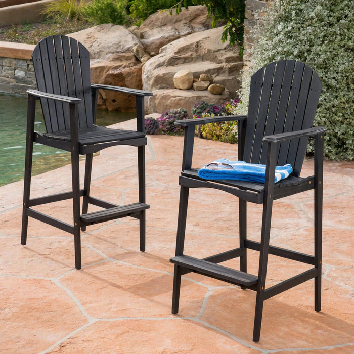 Outdoor Acacia Wood Adirondack Barstools Set of 2, Natural Stained, Dark Gray Default -DTYStore