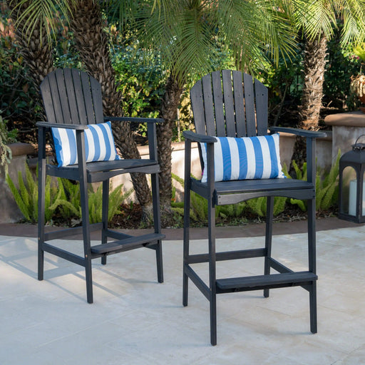Outdoor Acacia Wood Adirondack Barstools Set of 2, Natural Stained, Dark Gray Default -DTYStore