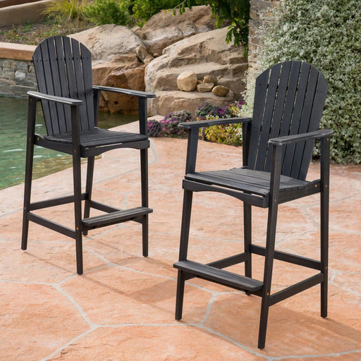 Outdoor Acacia Wood Adirondack Barstools Set of 2, Natural Stained, Dark Gray Default -DTYStore