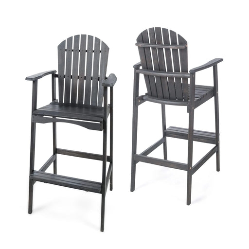 Outdoor Acacia Wood Adirondack Barstools Set of 2, Natural Stained, Dark Gray Default -DTYStore