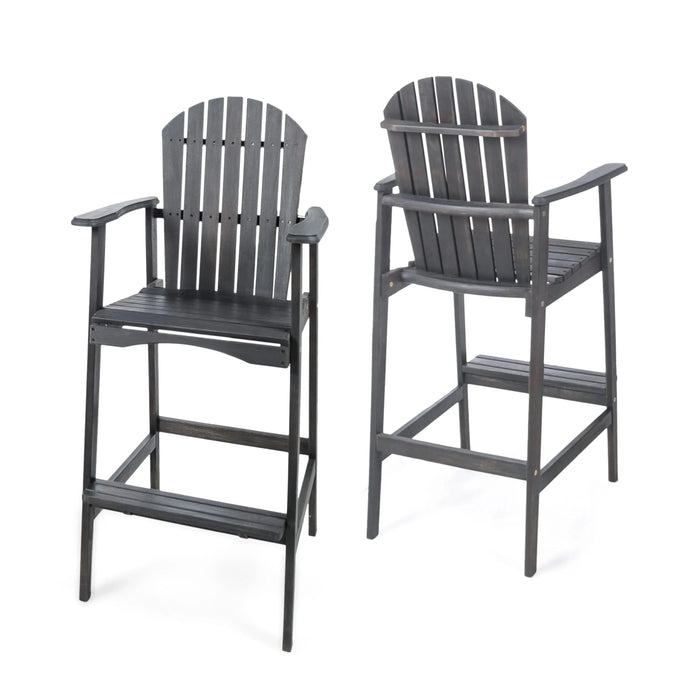 Outdoor Acacia Wood Adirondack Barstools Set of 2, Natural Stained, Dark Gray Default -DTYStore