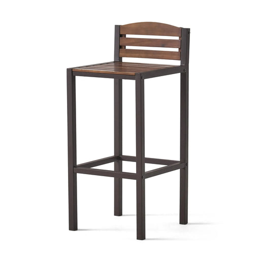 Outdoor Acacia Wood Barstool with Slat Panel Design, Set of 2, Dark Brown Default -DTYStore