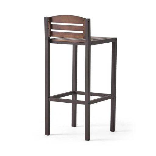 Outdoor Acacia Wood Barstool with Slat Panel Design, Set of 2, Dark Brown Default -DTYStore
