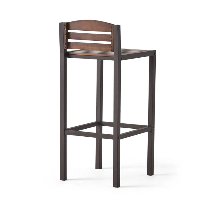 Outdoor Acacia Wood Barstool with Slat Panel Design, Set of 2, Dark Brown Default -DTYStore