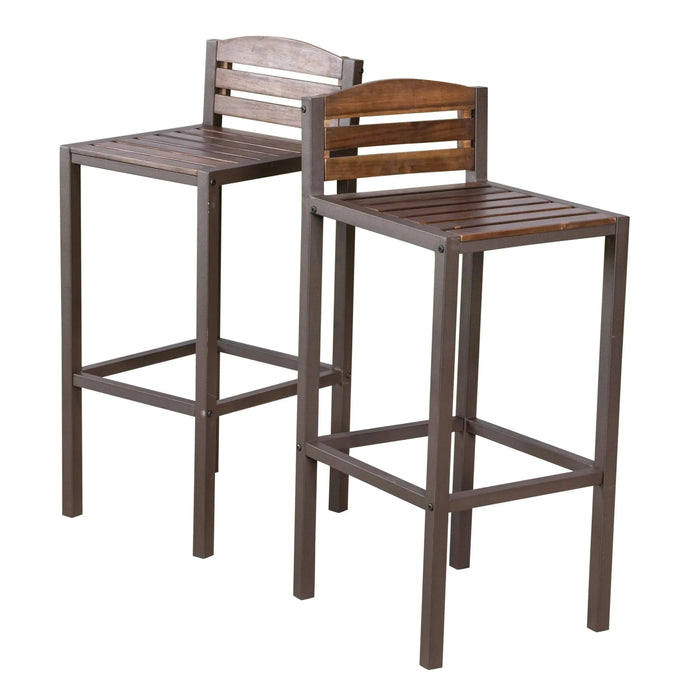 Outdoor Acacia Wood Barstool with Slat Panel Design, Set of 2, Dark Brown Default -DTYStore