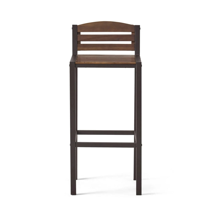 Outdoor Acacia Wood Barstool with Slat Panel Design, Set of 2, Dark Brown Default -DTYStore