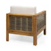 Outdoor Acacia Wood Club Chair with Wicker Accents, Teak Finish + Mixed Brown + Beige, 30.25'D x 27.5'W x 23.75'H Default -DTYStore