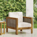 Outdoor Acacia Wood Club Chair with Wicker Accents, Teak Finish + Mixed Brown + Beige, 30.25'D x 27.5'W x 23.75'H Default -DTYStore