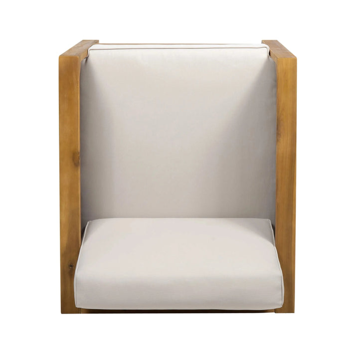 Outdoor Acacia Wood Club Chair with Wicker Accents, Teak Finish + Mixed Brown + Beige, 30.25'D x 27.5'W x 23.75'H Default -DTYStore