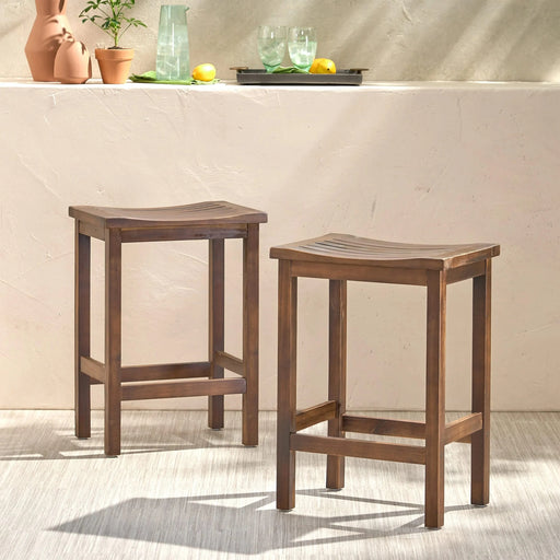 Outdoor Acacia Wood Counter Height Barstool, Set of 2, Mahogany Brown Finish Default -DTYStore