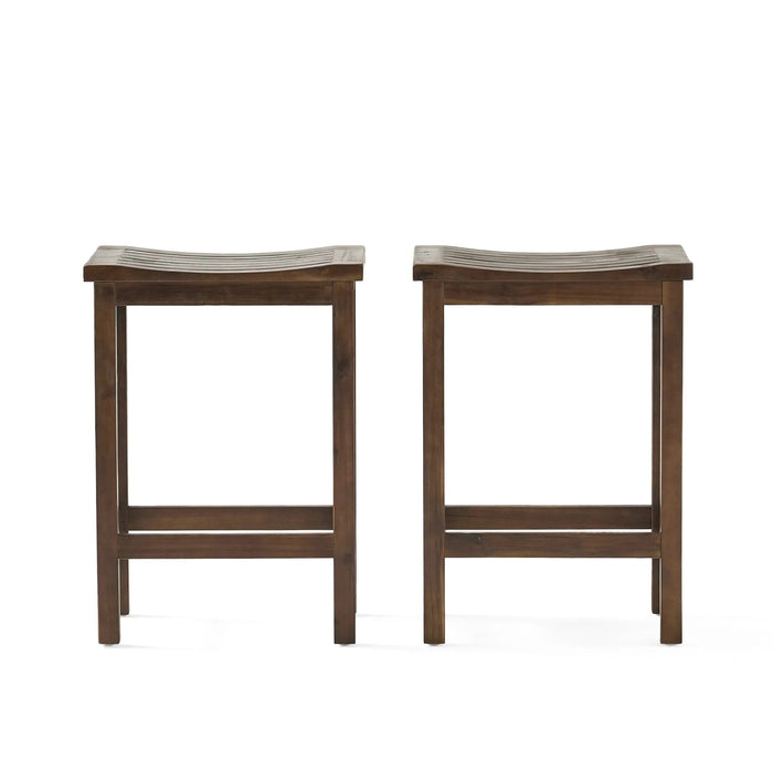 Outdoor Acacia Wood Counter Height Barstool, Set of 2, Mahogany Brown Finish Default -DTYStore