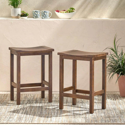 Outdoor Acacia Wood Counter Height Barstool, Set of 2, Mahogany Brown Finish Default -DTYStore