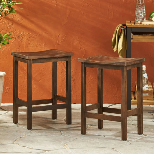 Outdoor Acacia Wood Counter Height Barstool, Set of 2, Mahogany Brown Finish Default -DTYStore