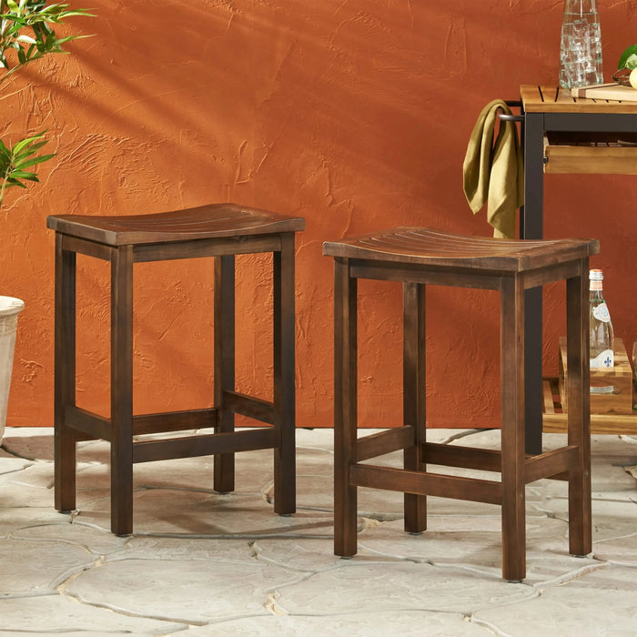 Outdoor Acacia Wood Counter Height Barstool, Set of 2, Mahogany Brown Finish Default -DTYStore
