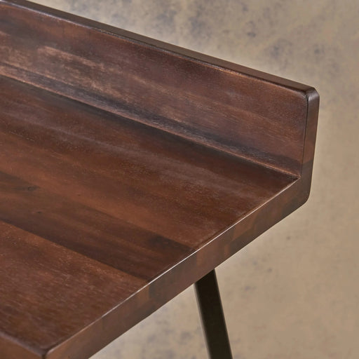 Outdoor Bar Stool with Low Backrests and Wood Seats, Set of 2, Dark Brown and Black Default -DTYStore