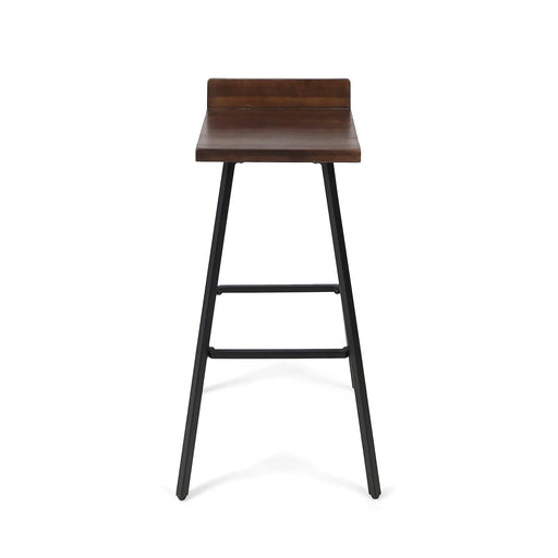 Outdoor Bar Stool with Low Backrests and Wood Seats, Set of 2, Dark Brown and Black Default -DTYStore