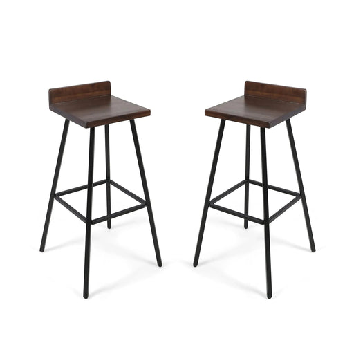Outdoor Bar Stool with Low Backrests and Wood Seats, Set of 2, Dark Brown and Black Default -DTYStore