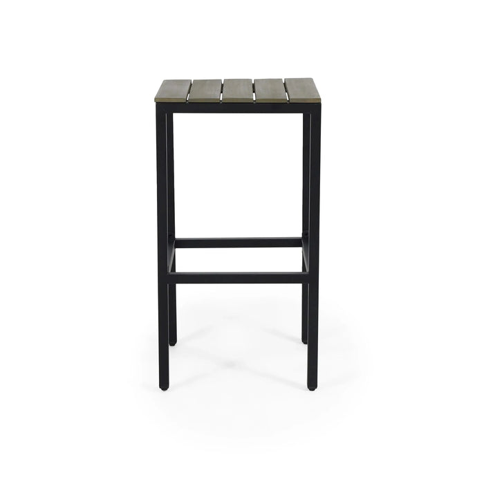 Outdoor Bar Stool with Slat Design and Metal Frame, Set of 2, Grey and Black Default -DTYStore