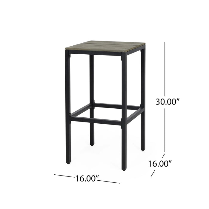 Outdoor Bar Stool with Slat Design and Metal Frame, Set of 2, Grey and Black Default -DTYStore