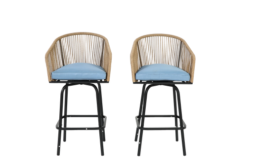 Outdoor Bar Stools Set of 2, 2-Piece Patio Bar Stools with Armrests, All Weather Rattan Bar Chairs with Backrest, Wicker Bar Stools for Backyard, Garden, Pool, Balcony and Deck-Blue Default -DTYStore