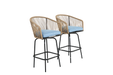 Outdoor Bar Stools Set of 2, 2-Piece Patio Bar Stools with Armrests, All Weather Rattan Bar Chairs with Backrest, Wicker Bar Stools for Backyard, Garden, Pool, Balcony and Deck-Blue Default -DTYStore