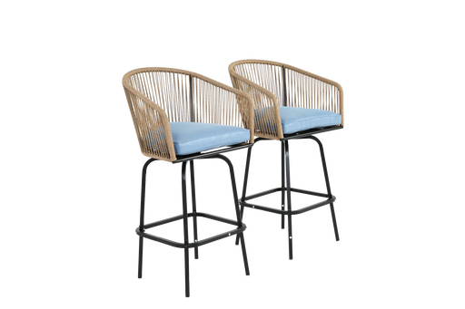 Outdoor Bar Stools Set of 2, 2-Piece Patio Bar Stools with Armrests, All Weather Rattan Bar Chairs with Backrest, Wicker Bar Stools for Backyard, Garden, Pool, Balcony and Deck-Blue Default -DTYStore