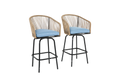 Outdoor Bar Stools Set of 2, 2-Piece Patio Bar Stools with Armrests, All Weather Rattan Bar Chairs with Backrest, Wicker Bar Stools for Backyard, Garden, Pool, Balcony and Deck-Blue Default -DTYStore