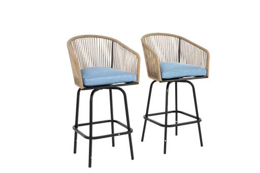Outdoor Bar Stools Set of 2, 2-Piece Patio Bar Stools with Armrests, All Weather Rattan Bar Chairs with Backrest, Wicker Bar Stools for Backyard, Garden, Pool, Balcony and Deck-Blue Default -DTYStore