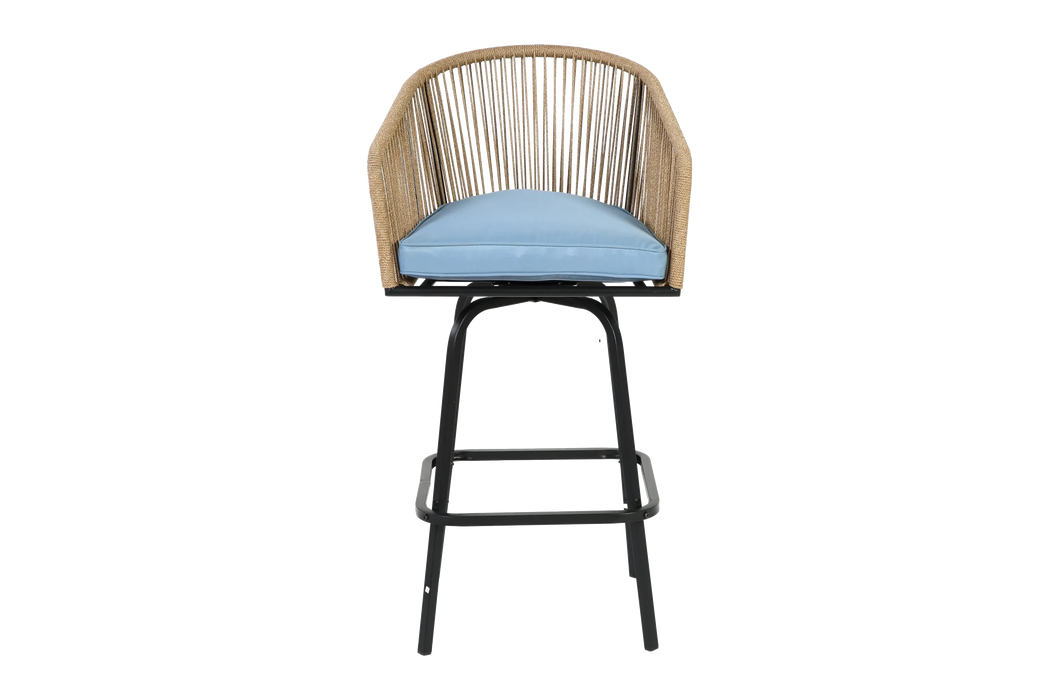 Outdoor Bar Stools Set of 2, 2-Piece Patio Bar Stools with Armrests, All Weather Rattan Bar Chairs with Backrest, Wicker Bar Stools for Backyard, Garden, Pool, Balcony and Deck-Blue Default -DTYStore