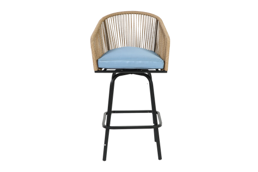 Outdoor Bar Stools Set of 2, 2-Piece Patio Bar Stools with Armrests, All Weather Rattan Bar Chairs with Backrest, Wicker Bar Stools for Backyard, Garden, Pool, Balcony and Deck-Blue Default -DTYStore