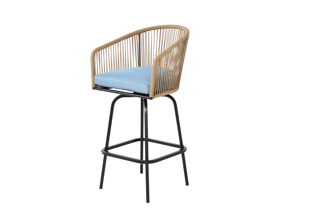 Outdoor Bar Stools Set of 2, 2-Piece Patio Bar Stools with Armrests, All Weather Rattan Bar Chairs with Backrest, Wicker Bar Stools for Backyard, Garden, Pool, Balcony and Deck-Blue Default -DTYStore