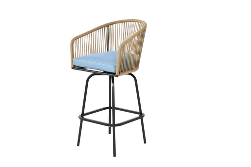 Outdoor Bar Stools Set of 2, 2-Piece Patio Bar Stools with Armrests, All Weather Rattan Bar Chairs with Backrest, Wicker Bar Stools for Backyard, Garden, Pool, Balcony and Deck-Blue Default -DTYStore