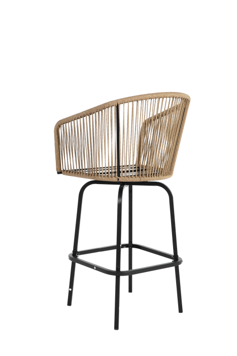 Outdoor Bar Stools Set of 2, 2-Piece Patio Bar Stools with Armrests, All Weather Rattan Bar Chairs with Backrest, Wicker Bar Stools for Backyard, Garden, Pool, Balcony and Deck-Blue Default -DTYStore