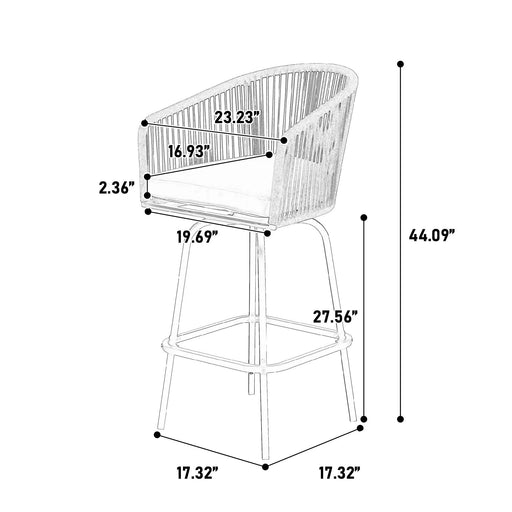 Outdoor Bar Stools Set of 2, 2-Piece Patio Bar Stools with Armrests, All Weather Rattan Bar Chairs with Backrest, Wicker Bar Stools for Backyard, Garden, Pool, Balcony and Deck-Blue Default -DTYStore