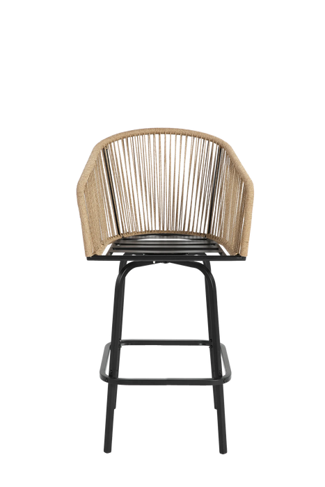 Outdoor Bar Stools Set of 2, 2-Piece Patio Bar Stools with Armrests, All Weather Rattan Bar Chairs with Backrest, Wicker Bar Stools for Backyard, Garden, Pool, Balcony and Deck- Gery Default -DTYStore