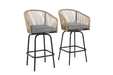 Outdoor Bar Stools Set of 2, 2-Piece Patio Bar Stools with Armrests, All Weather Rattan Bar Chairs with Backrest, Wicker Bar Stools for Backyard, Garden, Pool, Balcony and Deck- Gery Default -DTYStore