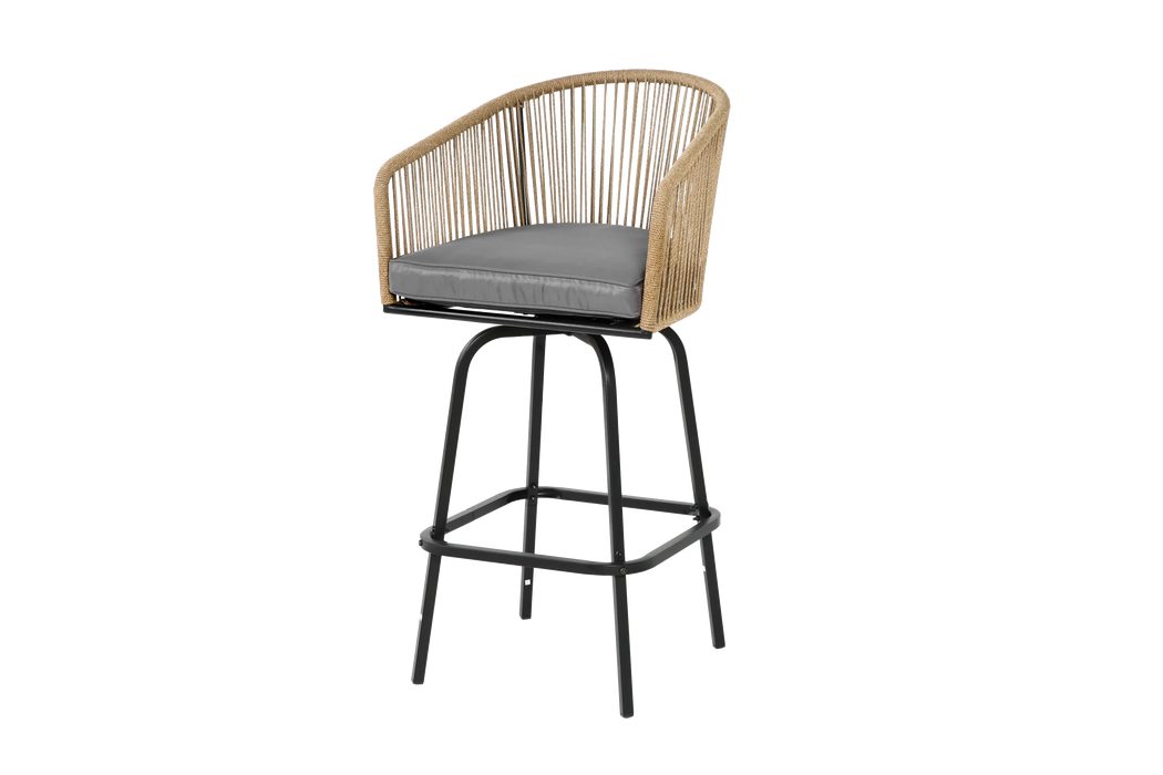 Outdoor Bar Stools Set of 2, 2-Piece Patio Bar Stools with Armrests, All Weather Rattan Bar Chairs with Backrest, Wicker Bar Stools for Backyard, Garden, Pool, Balcony and Deck- Gery Default -DTYStore