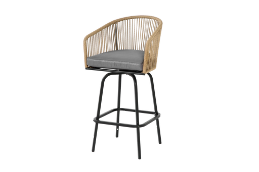 Outdoor Bar Stools Set of 2, 2-Piece Patio Bar Stools with Armrests, All Weather Rattan Bar Chairs with Backrest, Wicker Bar Stools for Backyard, Garden, Pool, Balcony and Deck- Gery Default -DTYStore