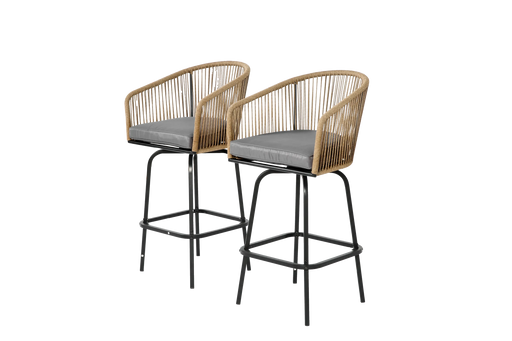 Outdoor Bar Stools Set of 2, 2-Piece Patio Bar Stools with Armrests, All Weather Rattan Bar Chairs with Backrest, Wicker Bar Stools for Backyard, Garden, Pool, Balcony and Deck- Gery Default -DTYStore