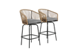 Outdoor Bar Stools Set of 2, 2-Piece Patio Bar Stools with Armrests, All Weather Rattan Bar Chairs with Backrest, Wicker Bar Stools for Backyard, Garden, Pool, Balcony and Deck- Gery Default -DTYStore