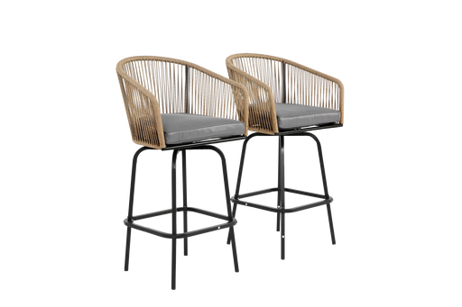 Outdoor Bar Stools Set of 2, 2-Piece Patio Bar Stools with Armrests, All Weather Rattan Bar Chairs with Backrest, Wicker Bar Stools for Backyard, Garden, Pool, Balcony and Deck- Gery Default -DTYStore