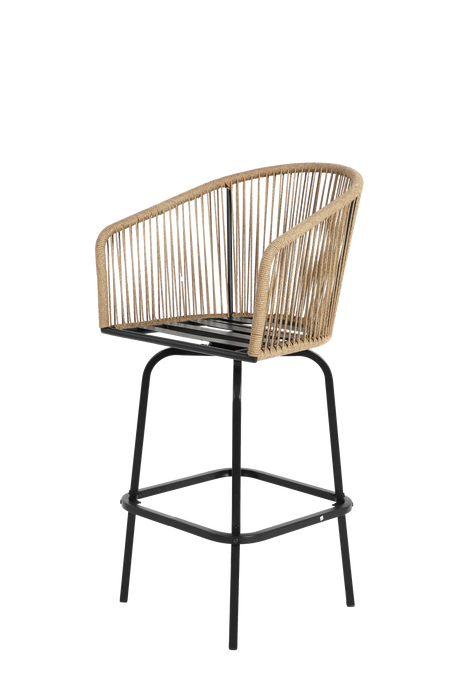 Outdoor Bar Stools Set of 2, 2-Piece Patio Bar Stools with Armrests, All Weather Rattan Bar Chairs with Backrest, Wicker Bar Stools for Backyard, Garden, Pool, Balcony and Deck- Gery Default -DTYStore