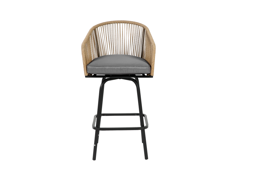 Outdoor Bar Stools Set of 2, 2-Piece Patio Bar Stools with Armrests, All Weather Rattan Bar Chairs with Backrest, Wicker Bar Stools for Backyard, Garden, Pool, Balcony and Deck- Gery Default -DTYStore