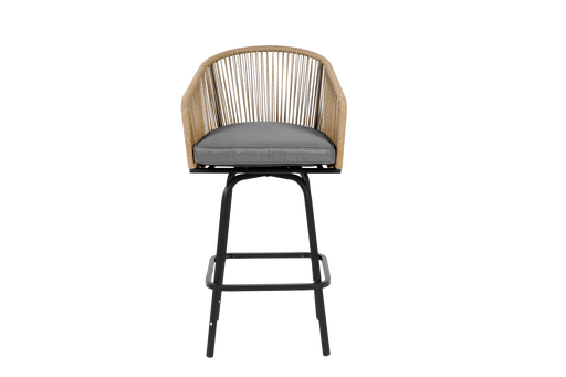 Outdoor Bar Stools Set of 2, 2-Piece Patio Bar Stools with Armrests, All Weather Rattan Bar Chairs with Backrest, Wicker Bar Stools for Backyard, Garden, Pool, Balcony and Deck- Gery Default -DTYStore