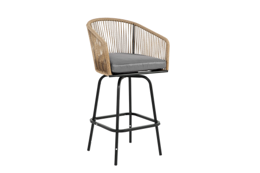 Outdoor Bar Stools Set of 2, 2-Piece Patio Bar Stools with Armrests, All Weather Rattan Bar Chairs with Backrest, Wicker Bar Stools for Backyard, Garden, Pool, Balcony and Deck- Gery Default -DTYStore