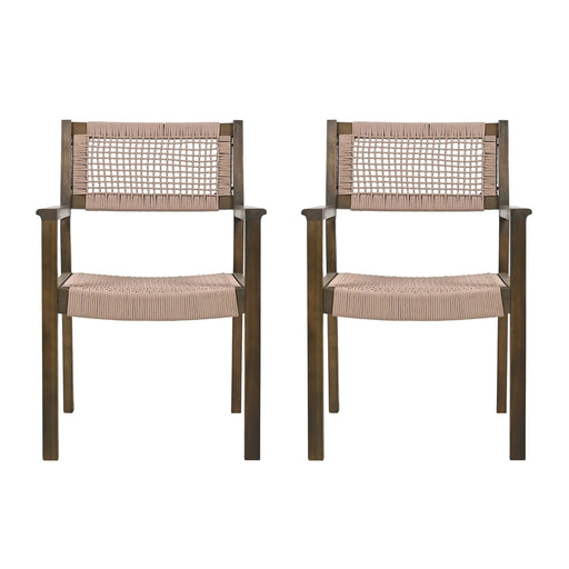 Outdoor Dining Chair Set of 2, Patio Chairs, Grey Acacia Wood, Light Brown Rope Default -DTYStore