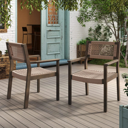 Outdoor Dining Chair Set of 2, Patio Chairs, Grey Acacia Wood, Light Brown Rope Default -DTYStore