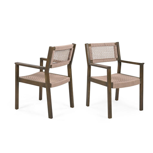 Outdoor Dining Chair Set of 2, Patio Chairs, Grey Acacia Wood, Light Brown Rope Default -DTYStore