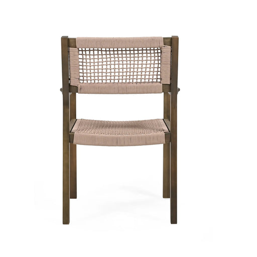 Outdoor Dining Chair Set of 2, Patio Chairs, Grey Acacia Wood, Light Brown Rope Default -DTYStore